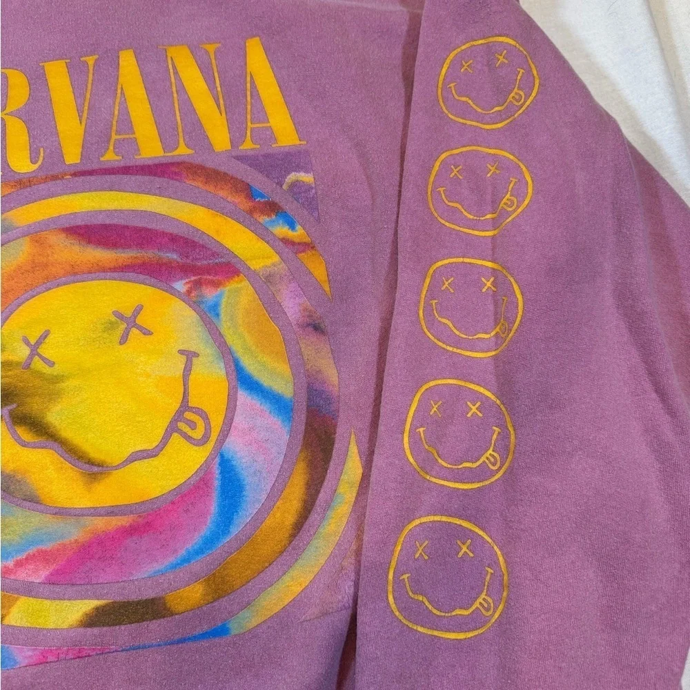Urban Outfitters Oversized Nirvana Graphic Faded Pink Crewneck Sweatshirt